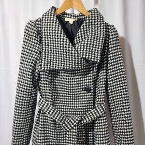 Houndstooth Trench Coat - black and white - Medium